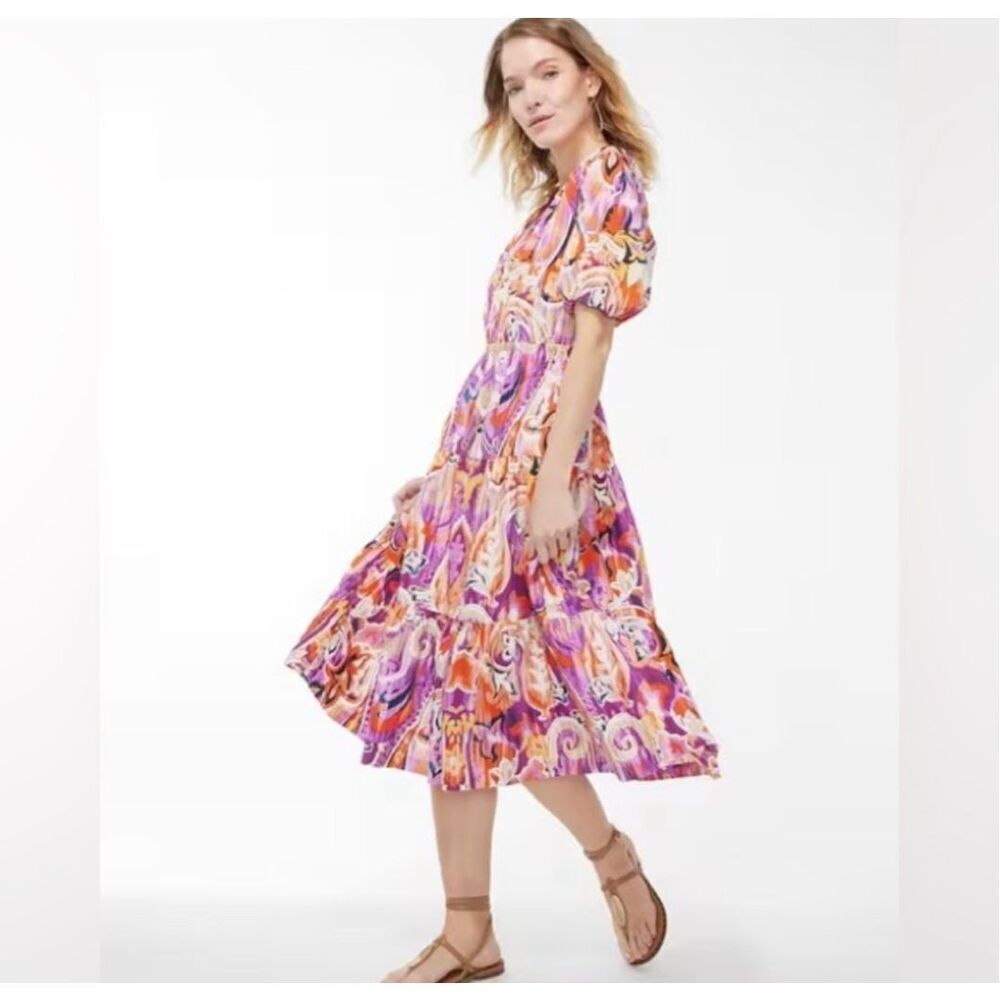 Chico's 40th Anniversary Cotton Paisley Tiered Dress Size 14